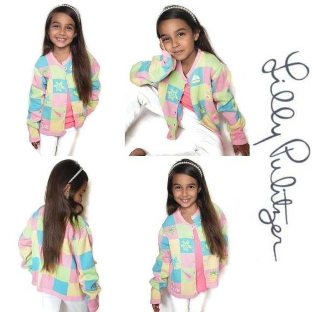 Lilly Pulitzer Girls Colorful Patchwork Cardigan Sweater Size 10